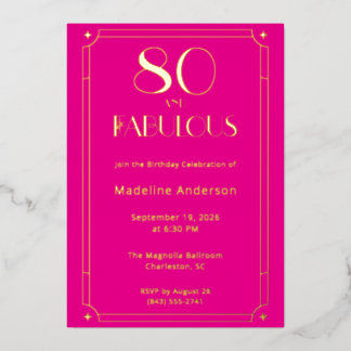 Gold Pink 80 & Fabulous Foto 80. Geburtstag Folieneinladung