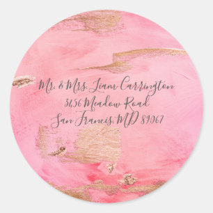 Gold Pink Abstrakte Farbe Script Name Adresse Runder Aufkleber