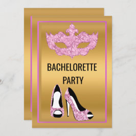 GOLD PINK BACHELORETTE HEELSES MASQUERADE PARTY EINLADUNG