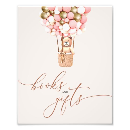 Gold Pink Bear Balloons Bücher Geschenke Kinderdus Fotodruck (Vorne)