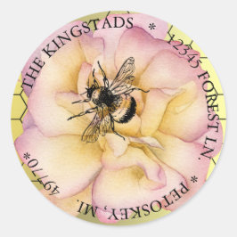 gold pink bee on flower address runder aufkleber