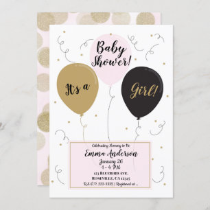 Gold Pink & Black Balloons Es ist eine Girl Baby D Einladung