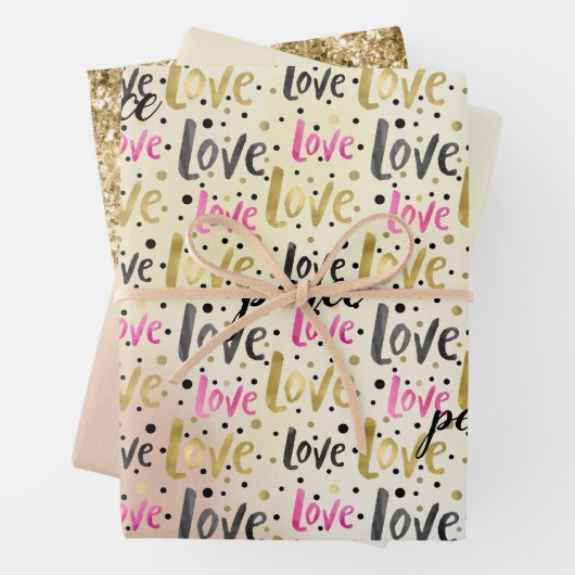 Gold Pink Black Confetti Liebe Peace Glitzer Geschenkpapier Set (Beispiel)