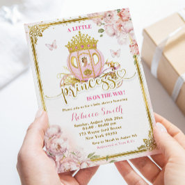 Gold Pink Blonde Princess Carriage Baby Dusche Einladung