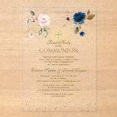 Gold Pink Blue Floral Twins Erste Heilige Kommune Acryleinladungen (Vorderseite)