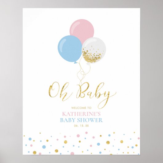 Gold Pink Blue Gender Reveal Baby Dusche Willkomme Poster (Vorne)