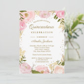 Gold Pink Blues Floral Aquarellfarbe Quinceanera Einladung (Stehend Vorderseite)