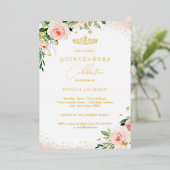 Gold Pink Blues Floral Quinceanera Geburtstag Folieneinladung (Stehend vorne)