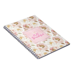 Gold Pink Blumen Hello Beautiful Notizblock
