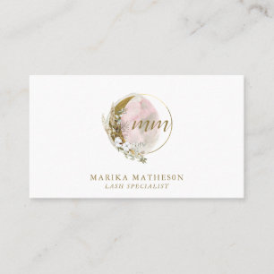 Gold Pink Blush Monogram Watercolor Celestie Visitenkarte