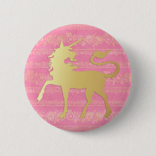 Gold & Pink Boho-Muster & Einhorn Button