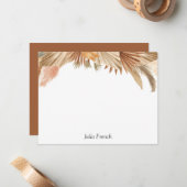 Gold Pink Boho Pampas Grass Flat Note Card Mitteilungskarte (Vorderseite/Rückseite Beispiel)