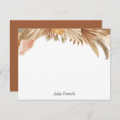 Gold Pink Boho Pampas Grass Flat Note Card Mitteilungskarte (Vorne/Hinten)