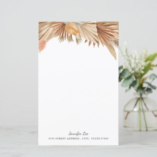 Gold Pink Boho Pampas Grass Stationpapier (Stehend Vorderseite)