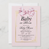 Gold Pink Bow Aquarell BläsernBaby Dusche Einladung (Vorderseite)