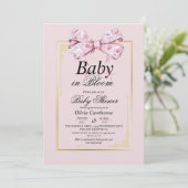 Gold Pink Bow Aquarell BläsernBaby Dusche Einladung (Stehend Vorderseite)