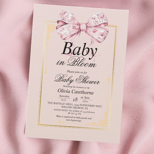 Gold Pink Bow Aquarell BläsernBaby Dusche Einladung