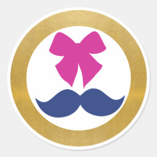 Gold Pink Bow Mustache Sticker Twin Girl Boy Baby