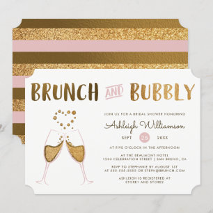 Gold & Pink Brunch & Bubbly Wedding Brautparty Einladung