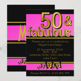 Gold Pink Butterfly 50 & Fabulous 50. Geburtstag Einladung