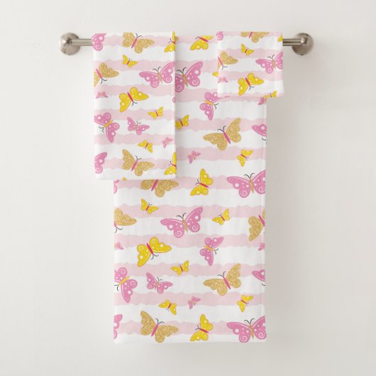 Gold & Pink Butterfly Badhandtuch Set (Insitu)