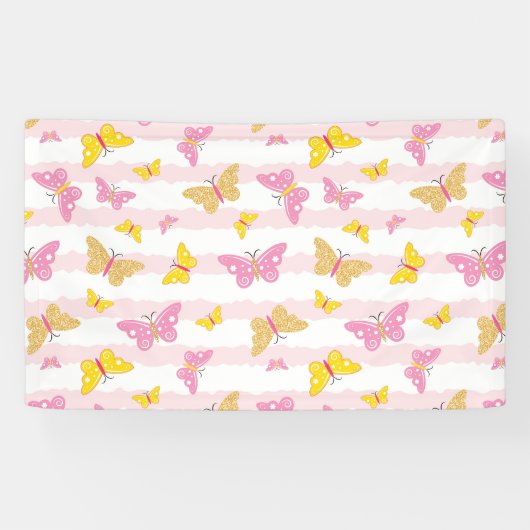 Gold & Pink Butterfly Banner (Horizontal)