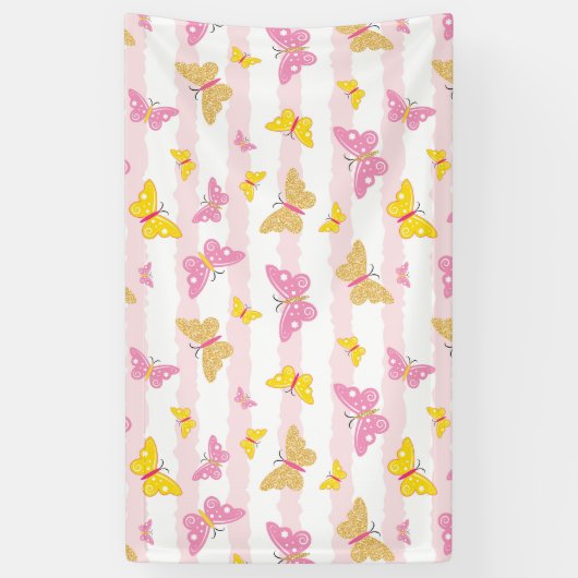 Gold & Pink Butterfly Banner (Vertikal)