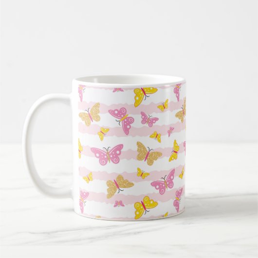 Gold & Pink Butterfly Kaffeetasse (Links)