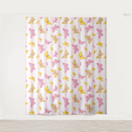 Gold & Pink Butterfly Wandteppich (Vorderseite)