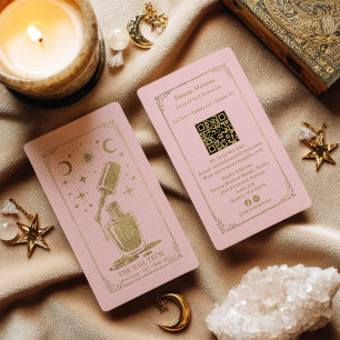 Gold Pink Celestial Tarot Nageldesignerin QR-Code Visitenkarte