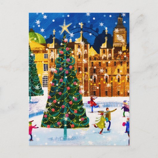 Gold Pink Christmas Winter Ice Skaten Feiertagspostkarte (Vorderseite)
