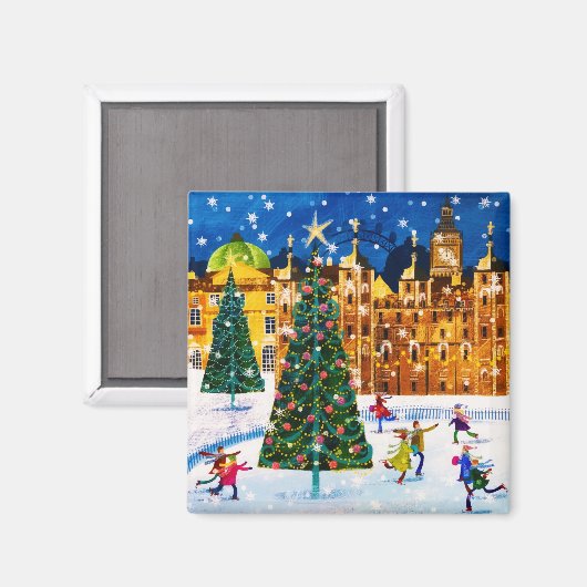 Gold Pink Christmas Winter Ice Skaten Magnet (Vorderseite/Rückseite)