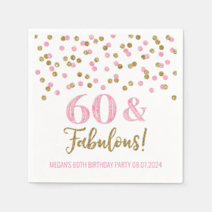 Gold Pink Confetti 60 & Fabulous Serviette