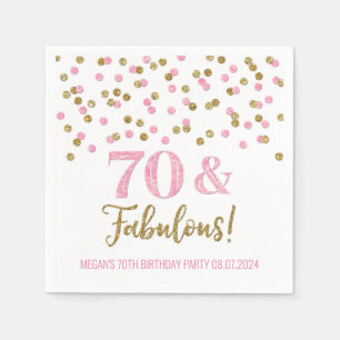 Gold Pink Confetti 70 & Fabulous Serviette