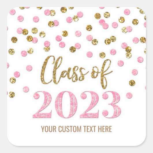 Gold Pink Confetti Abschluss 2023 Square Sticker (Vorderseite)