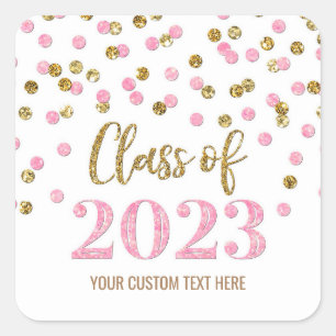 Gold Pink Confetti Abschluss 2023 Square Sticker