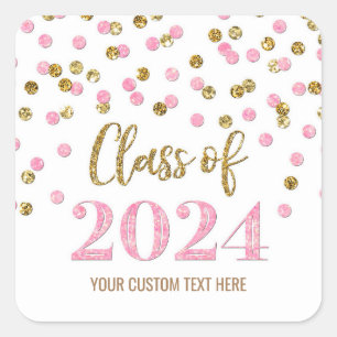 Gold Pink Confetti Abschluss 2024 Square Sticker
