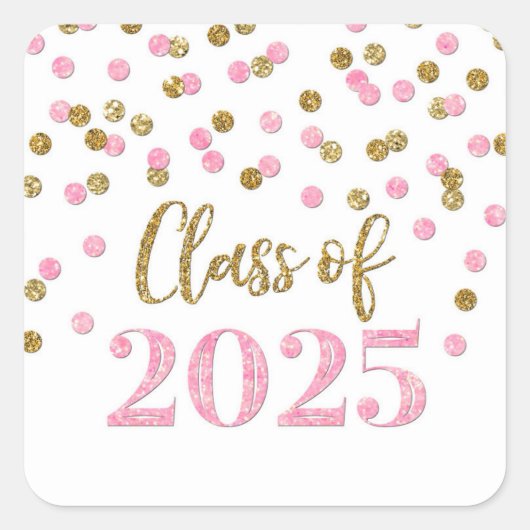 Gold Pink Confetti Abschluss 2025 Square Sticker (Vorderseite)