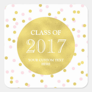 Gold Pink Confetti Abschluss Class of 2017 Quadratischer Aufkleber