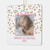 Gold Pink Confetti Baby's First Christmas Foto Keramikornament (Links)
