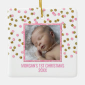Gold Pink Confetti Baby's First Christmas Foto Keramikornament (Vorderseite)