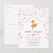 Gold & Pink Confetti Ballerina Einladung zum Gebur (Vorne/Hinten)