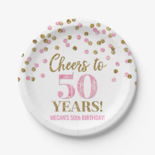 Gold Pink Confetti Feiert 50 Jahre Geburtstag Pappteller