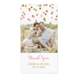 Gold Pink Confetti Foto Wedding Labels