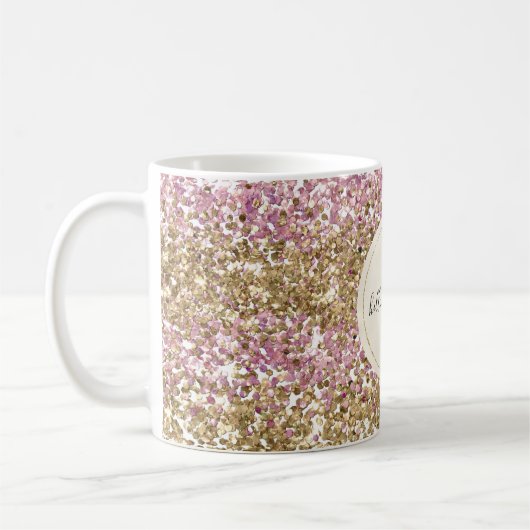 Gold Pink Confetti Glitzer Personalisiert     Kaffeetasse (Links)