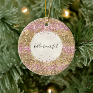 Gold Pink Confetti Glitzer Personalisiert      Keramik Ornament