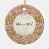 Gold Pink Confetti Glitzer Personalisiert Keramik Ornament (Vorne)