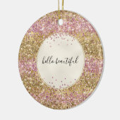 Gold Pink Confetti Glitzer Personalisiert Keramik Ornament (Links)