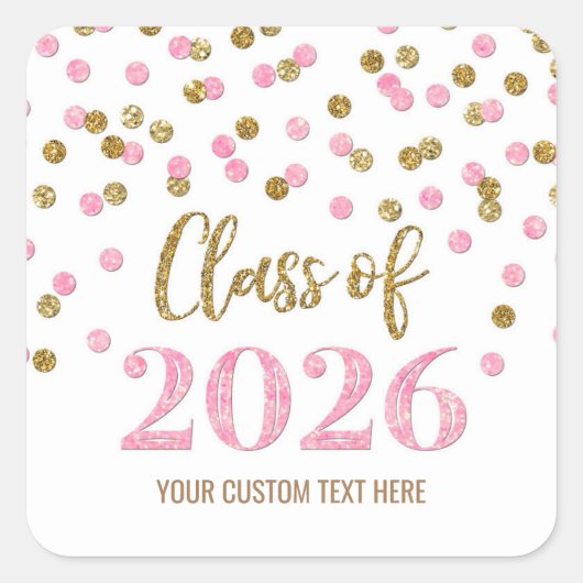 Gold Pink Confetti Graduation 2026 Square Sticker (Vorderseite)