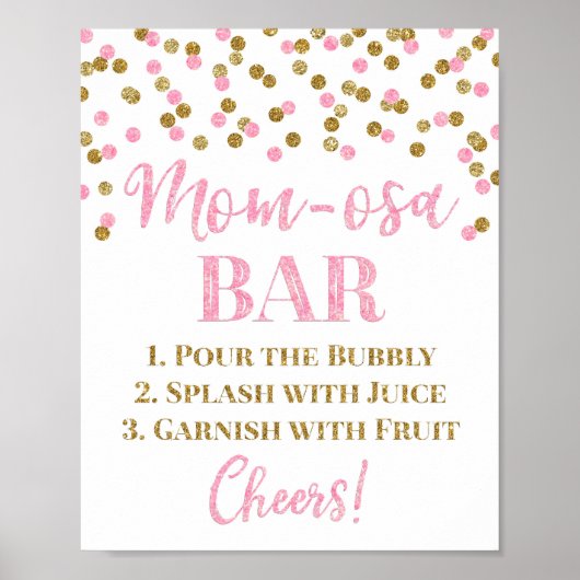 Gold Pink Confetti Mama-osa Bar Sign Baby Dusche Poster (Vorne)